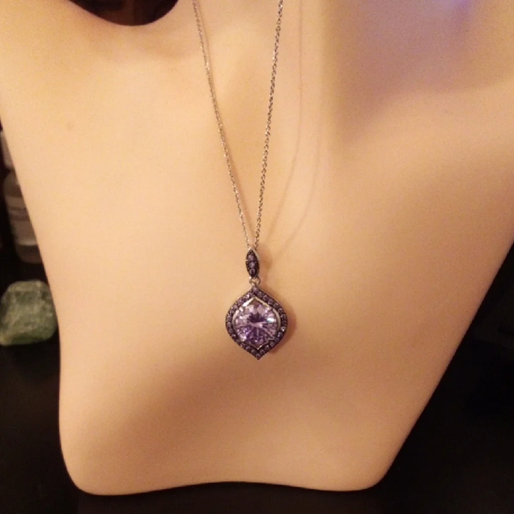 Silver Necklace with Purple Pendant - Picture 2 of 7